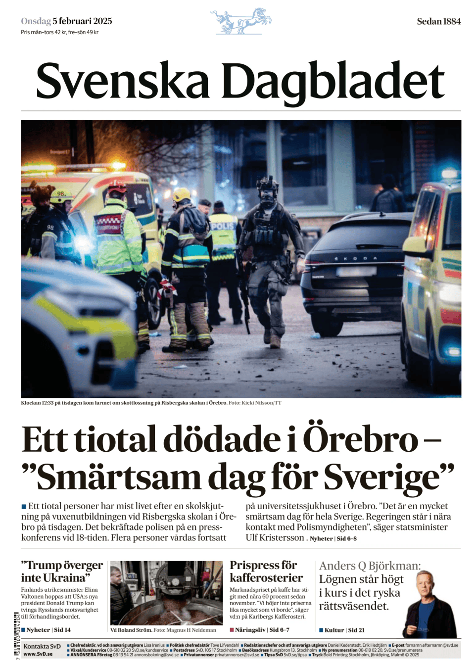 Prima-pagina-Svenska Dagbladet-edizione-di-oggi-20250205